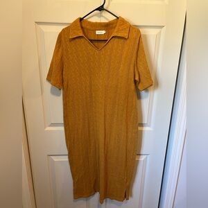 Roolee Mustard Cable Knit Midi Dress